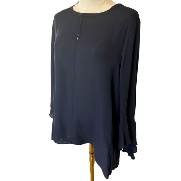 Brand New KOBI HALPRIN 100% Silk Blouse in Navy Blue Size Large Retail $298 NWT - Picture 3 of 7